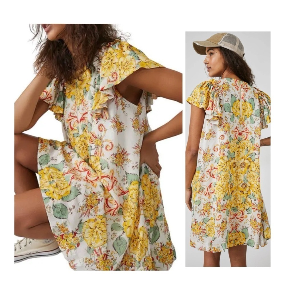 Free People | Boho Cottage Core Yara Floral Printed Mini Dress Tea Combo | S